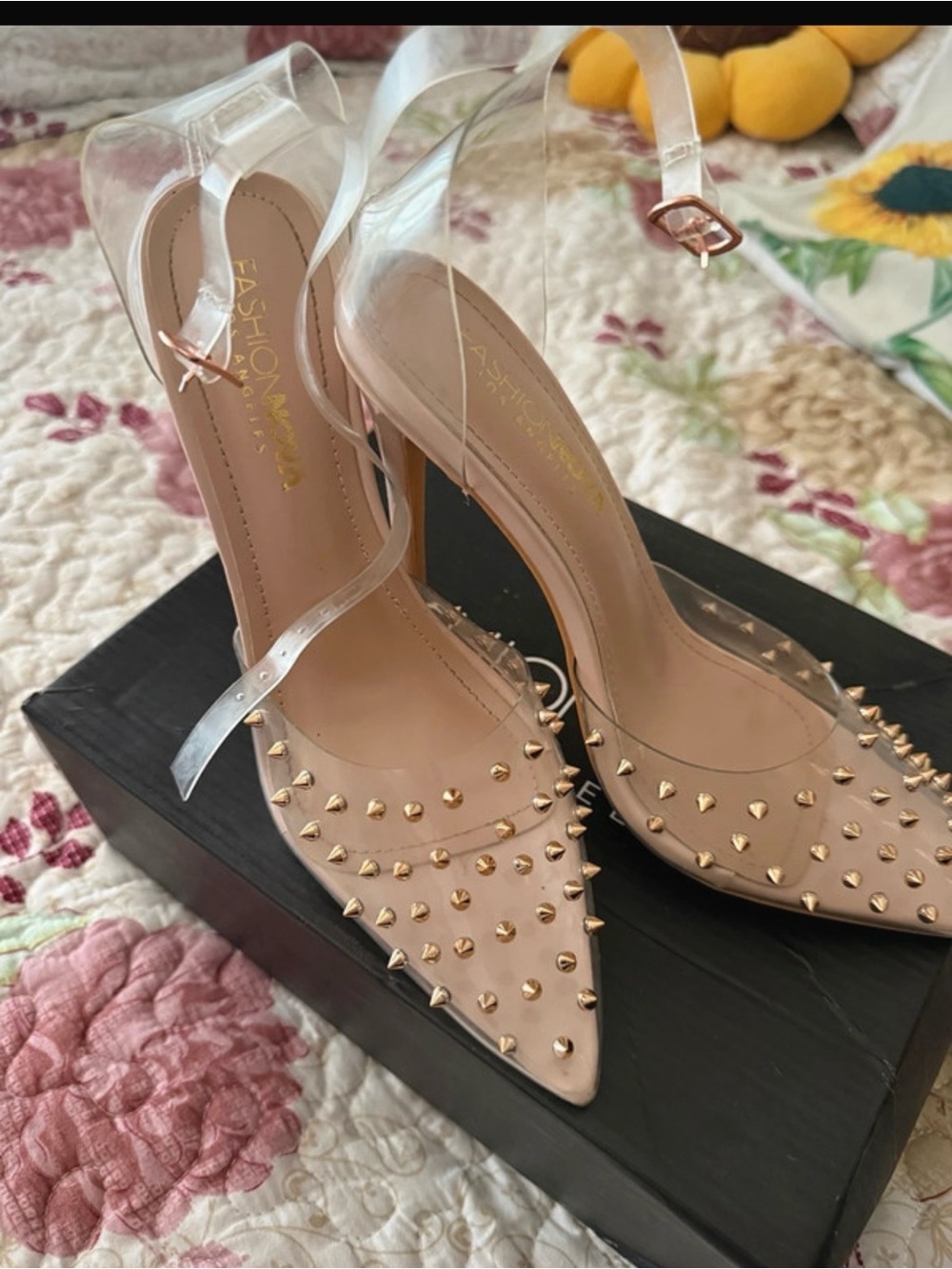 Fashion Nova Clear Nude Studded Pointed Espadrilles